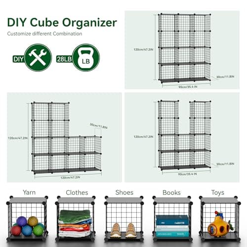 TUMUCUTE Metal Wire Cube Organizer, 12-Cube Storage Shelves for Bedroom, Living Room, Office
