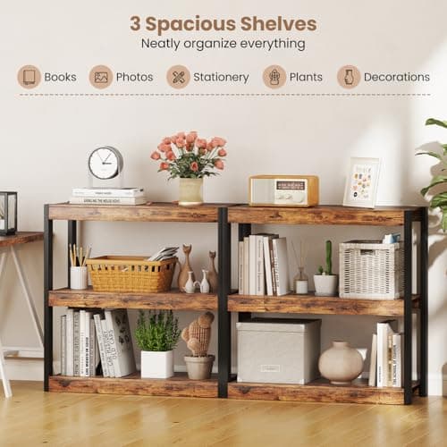 Giantex Rustic Brown & Black 3 Tier Wood Bookshelf