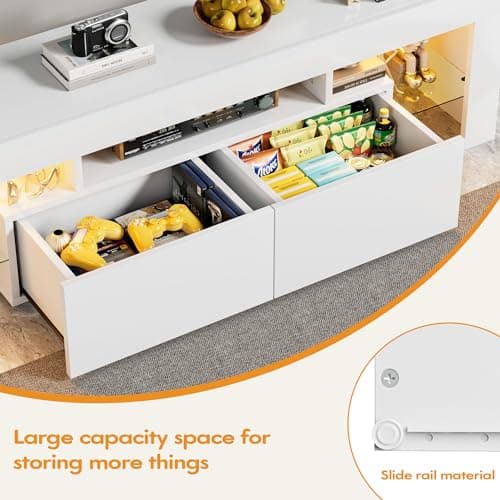 Modern LED TV Stand, 60 Inch, White - YESHOMY Gaming Entertainment Center