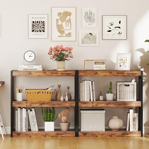 Giantex Rustic Brown & Black 3 Tier Wood Bookshelf