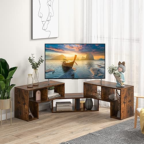 Tangkula 3 Piece TV Stand, Brown - Minimalist Modern Entertainment Center for 50-65 Inch TVs