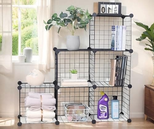 YCOCO 6-Cube Storage Organizer, Metal Wire Grid Bookshelf, Home Office Bin