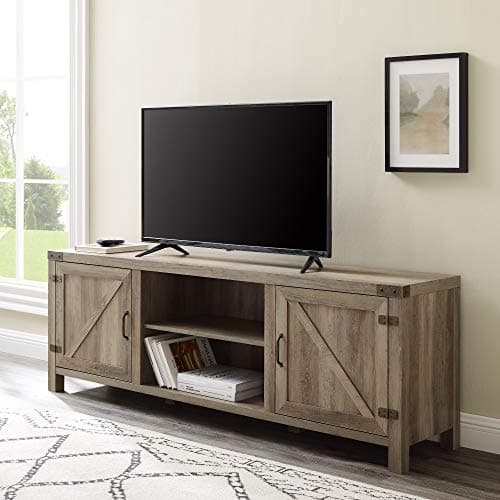 Walker Edison Georgetown Grey Wash 70" Farmhouse Double Barn Door TV Stand for Up to 80" TVs
