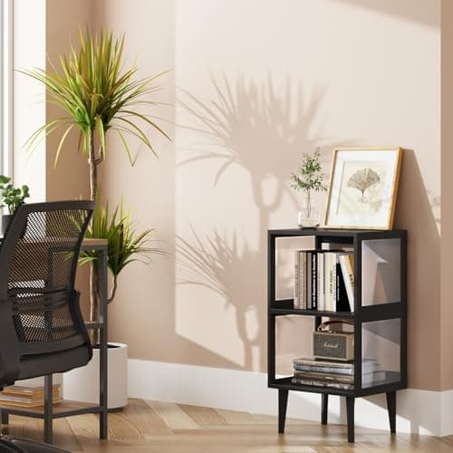 TUTOTAK 3-Tier Black Bookshelf, Storage Organizer for Home Office and Living Room