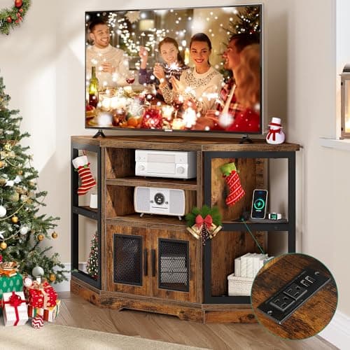 YITAHOME Corner TV Stand for TVs up to 55/50 Inch, Modern Farmhouse Entertainment Center with Storage - Black
