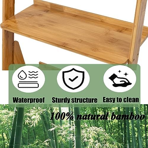 Maydear 3-Tier Bamboo Ladder Shelf Bookcase Storage Organizer for Living Room, Bedroom, Kitchen, Home Office, Balcony