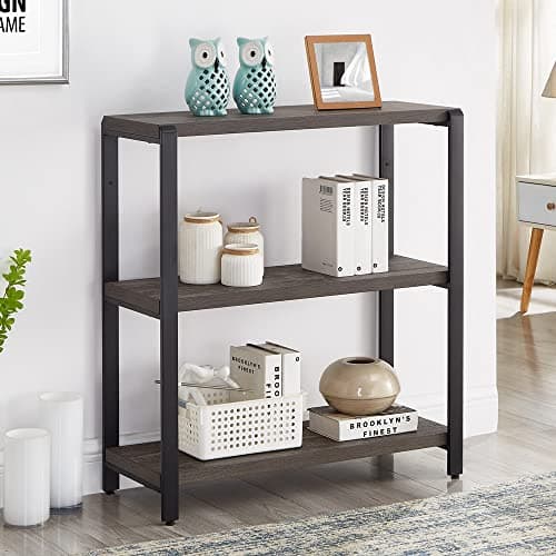 Excefur Vintage 3-Tier Grey Wood and Metal Bookshelf