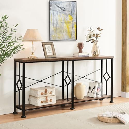 HOMISSUE Industrial Narrow Console Table with Storage for Hallway and Living Room, Rustic Brown