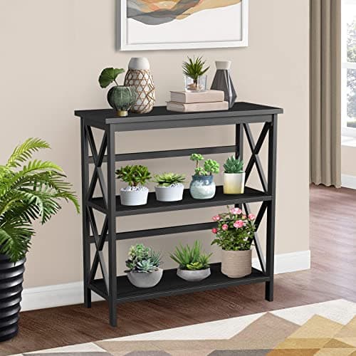 Tangkula Black X-Design 3-Tier Bookshelf for Living Room and Office