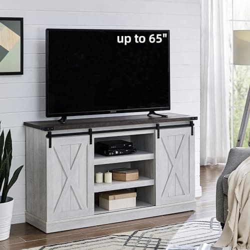 Rustic Farmhouse TV Stand for 65 Inch TV with Sliding Barn Door