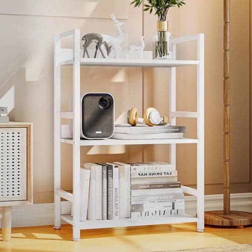 Rustic White 3-Tier Bookshelf, 100 lb Capacity, Small Space Storage