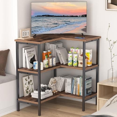 VECELO 40 Modern Corner TV Stand with Open Shelves for Living Room and Bedroom, Grey
