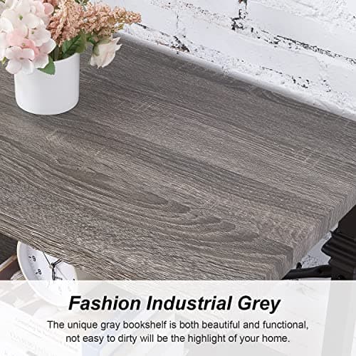 HOMBAZAAR Grey Industrial 4 Tier Bookshelf, Engineered Wood & Metal Deep Bookcases