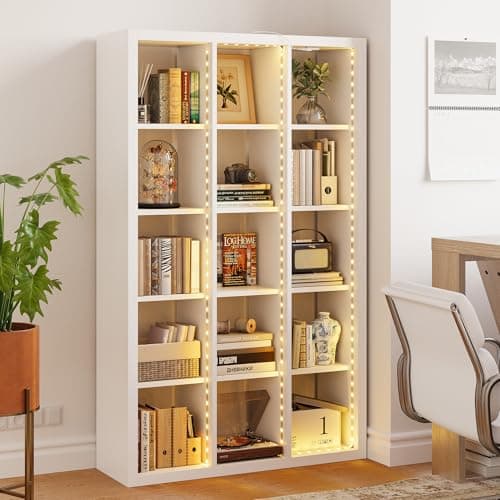 IRONCK 15-Tier Cube Bookcase with LED Lights, White
