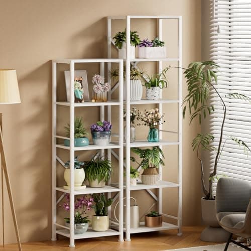 Furologee White Tall Bookshelf with 6 Shelves for Living Room and Home Office