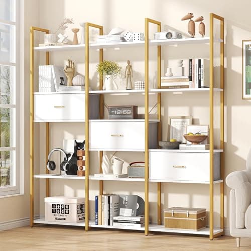 Semoic 3-Tier Industrial Wood Bookshelf, Brown Metal Frame, Living Room & Study Storage Organizer