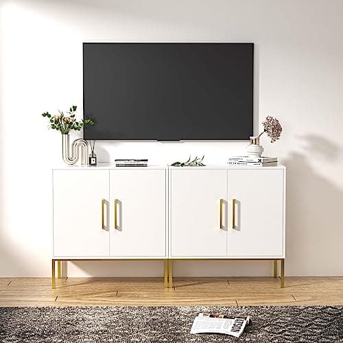 LYNSOM 85 Inch TV Stand with 3 Cabinets for Living Room (White)