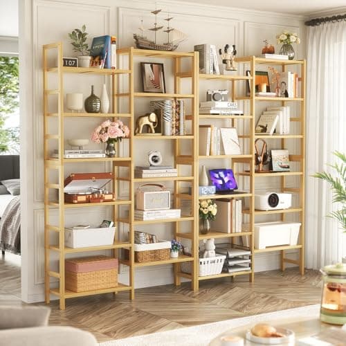 Homykic 6-Tier Double Wide Bamboo Bookshelf, 6ft Tall for Home Office, Bedroom, Living Room, and Plants