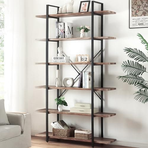 5 Tier Industrial Bookshelf for Bedroom, Living Room, Office - 70 Tall Rustic Storage Rack