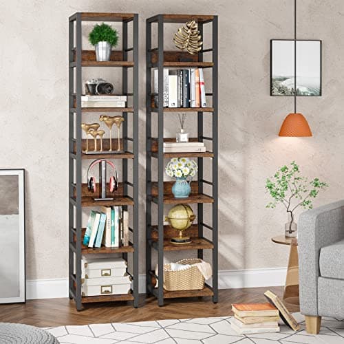 Tribesigns 6-Tier Corner Bookshelf, 75 Inch Tall, Rustic Open Shelf Tower for Living Room & Bathroom Storage
