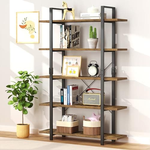 FRAPOW 6 Tier Industrial Bookshelf, 83 Inch Tall Rustic Open Metal Frame