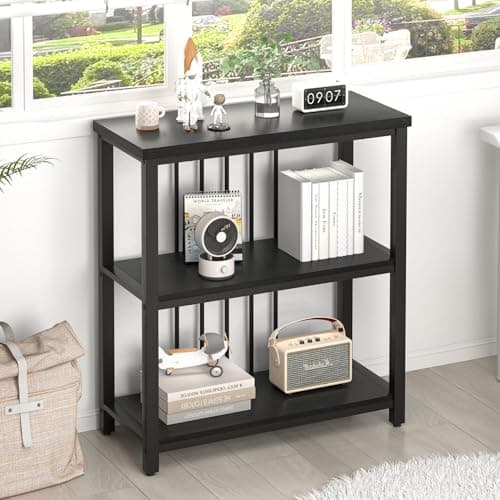 FOLUBAN 3-Tier Industrial Metal & Wood Bookshelf, Rustic Walnut, for Living Room and Bedroom