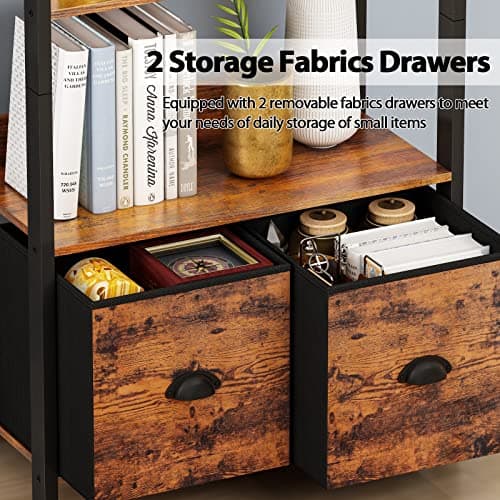 Furologee 6-Tier Rustic Brown Bookshelf with Drawers for Home Office