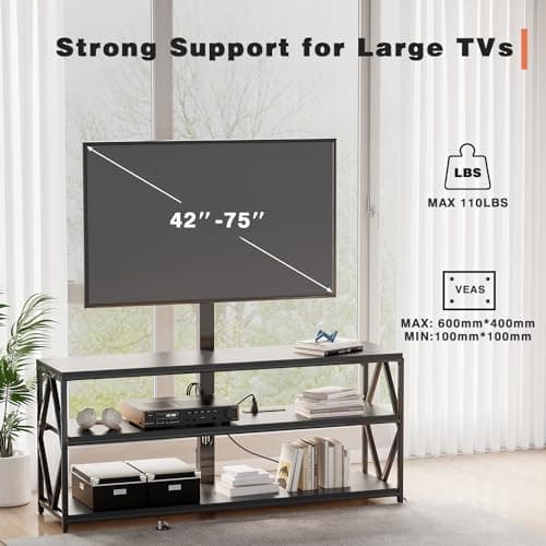 YESHOMY Adjustable Swivel TV Stand with Storage for Up to 75" TVs, Black