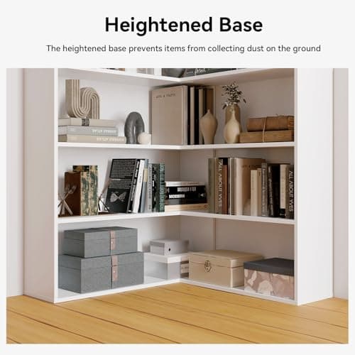 Oneinmil White Large Corner Bookshelf 6 Tiers with Baffles Storage Display Rack