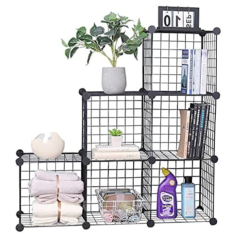 YCOCO 6-Cube Storage Organizer, Metal Wire Grid Bookshelf, Home Office Bin