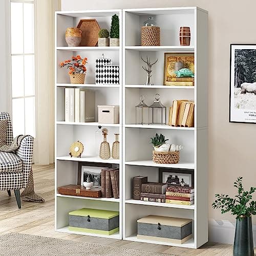 Oneinmil 6-Tier Floor Standing Bookshelf, White, Home Office Decor