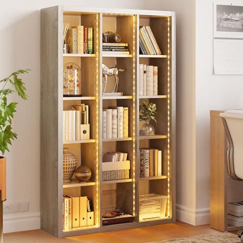 IRONCK 15-Tier Cube Bookcase with LED Lights, White