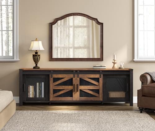 Farmhouse TV Stand for up to 75 inch TV with Sliding Barn Door