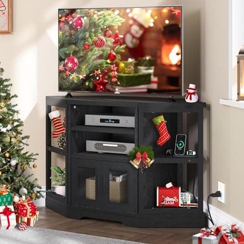 YITAHOME Corner TV Stand for TVs up to 55/50 Inch, Modern Farmhouse Entertainment Center with Storage - Black