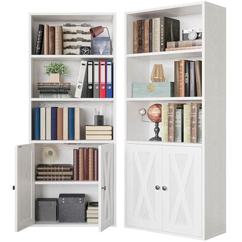 IRONCK Industrial Bookshelves with Doors, 11.8in Depth, 5 Shelf Storage, Home Office Decor