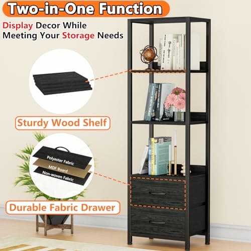 Furnulem 4-Tier Corner Bookshelf with Drawers, 57.28” Tall, Standing Shelf Organizer