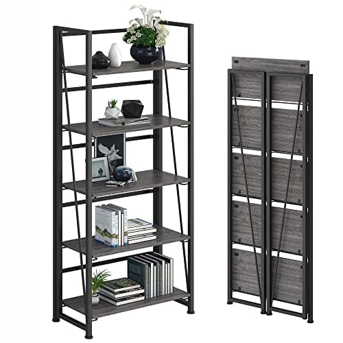 Vintage Folding Bookshelf Storage Shelves - 5 Tiers Multifunctional Plant Stand Bookcase for Home Office