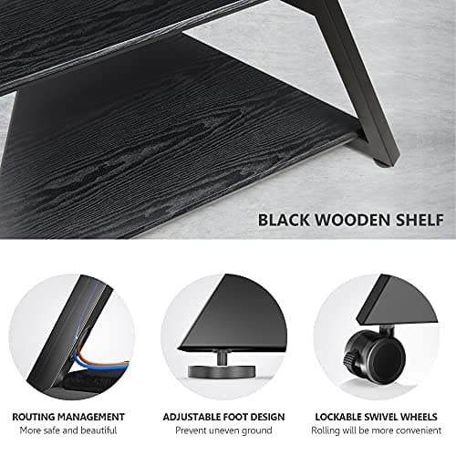 FITUEYES Eiffel Series Corner TV Stand with Wheels, Black, for 43-75 Inch TVs