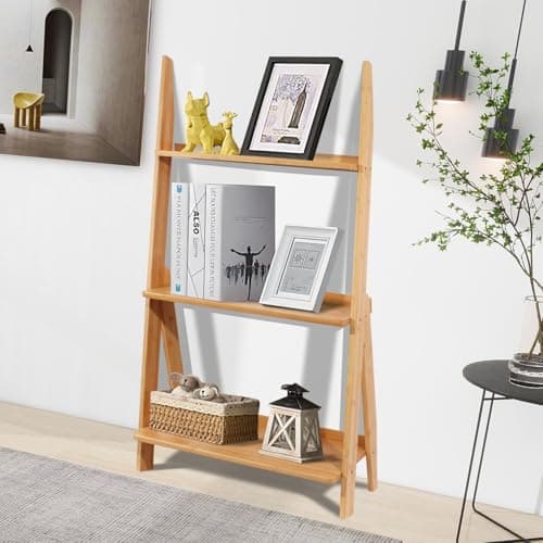 Maydear 3-Tier Bamboo Ladder Shelf Bookcase Storage Organizer for Living Room, Bedroom, Kitchen, Home Office, Balcony