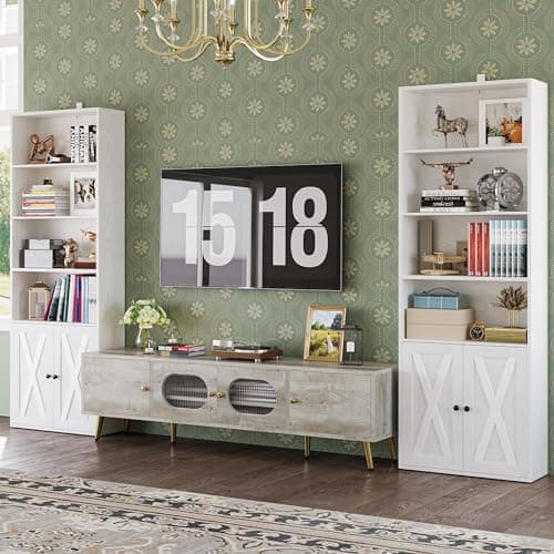Industrial Bookshelves Set of 2 with Doors and 6 Shelves for Home Office and Living Room