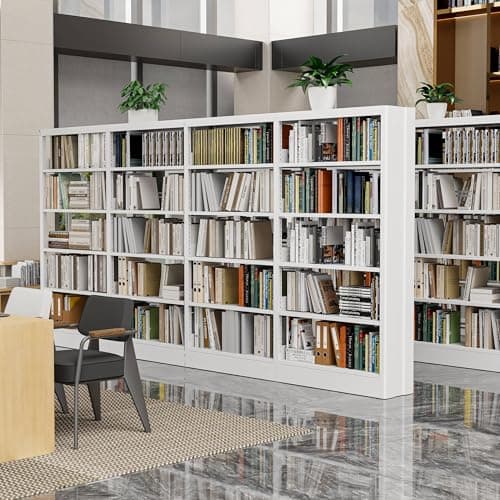 70.9" White Metal Bookshelf, 5-Tier Heavy Duty Shelf for Living Room, Office, Library