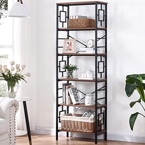 HOMISSUE 6-Tier Rustic Brown Metal Bookshelf for Home Office