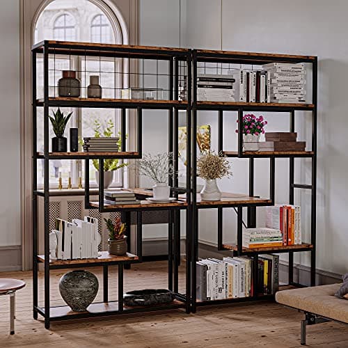 IRONCK 6-Tier Industrial Etagere Bookshelves, Heavy Duty Vintage Brown Living Room & Office Storage