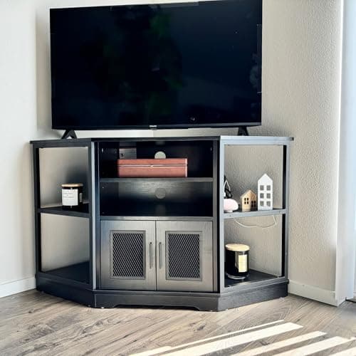 Farmhouse TV Stand for 55/50 Inch TV with Storage & Power Outlets