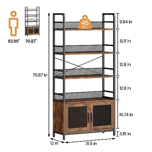 GAOMON Rustic Brown 70.87" Tall Bookshelf with 4 Tiers for Home Office, Bedroom, Living Room
