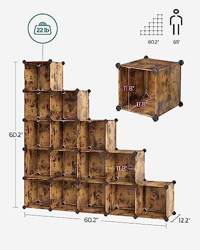 SONGMICS Rustic Brown Cube Storage Set - 16 Piece Closet Organizer
