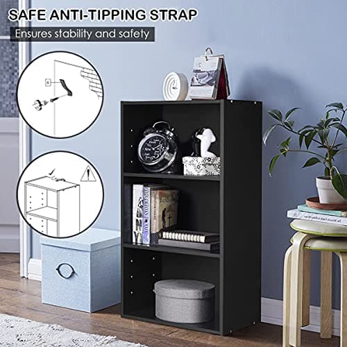 Giantex 3-Shelf Black Bookcase for Home Office and Bedroom