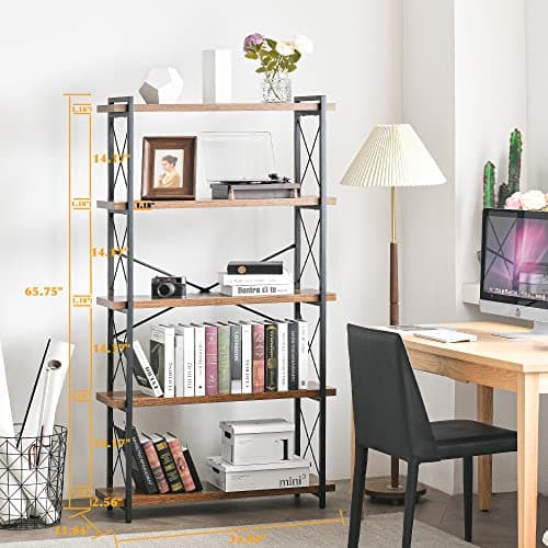 HCHQHS Rustic 5-Tier Industrial Metal Bookshelf
