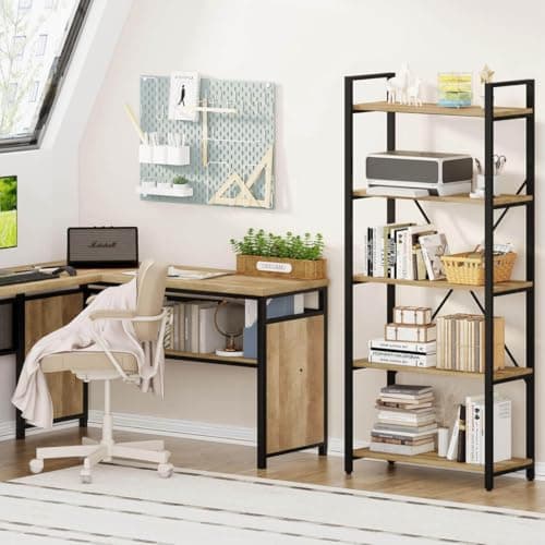 FATORRI Rustic Oak 5 Tier Bookshelf