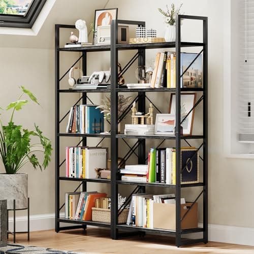 DWVO 5 Tier Charcoal Gray Industrial Bookshelf for Bedroom, Living Room, and Office
